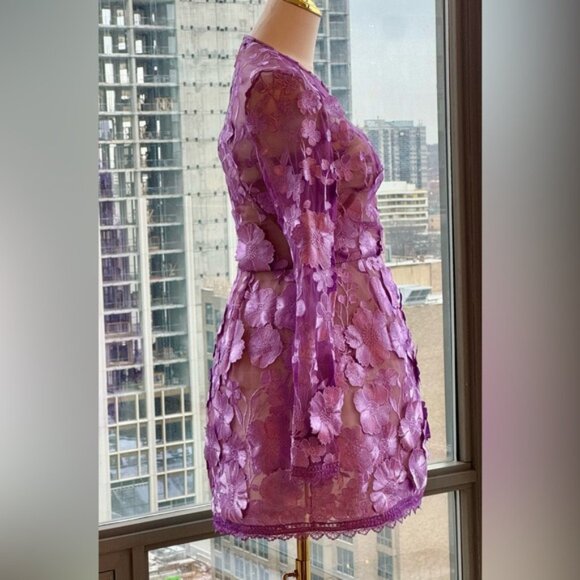 🆕 BRONX & BANCO 🧿 NWOT Bouquet Maraya Long Sleeve Mini Dress, Lilac Sz S US 4 - Picture 9 of 16